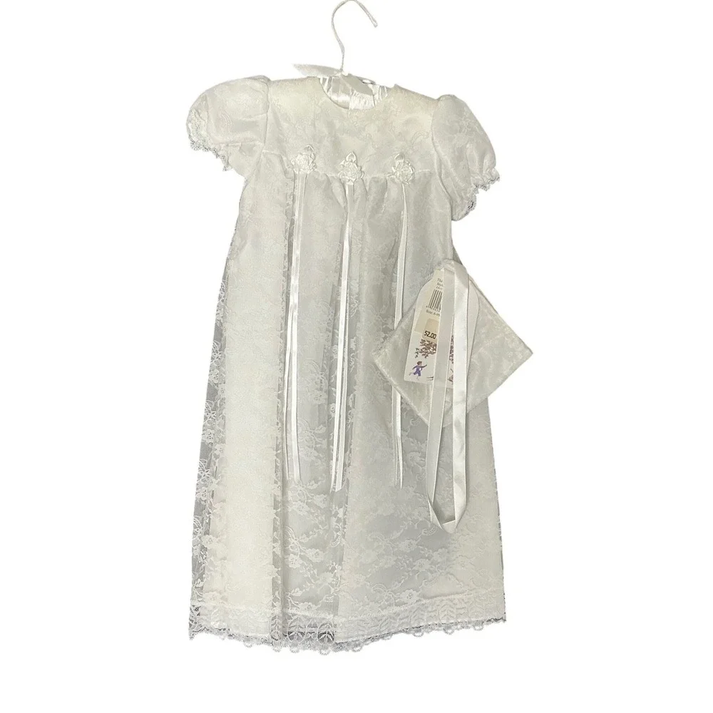 Baby Christening Dress 6-9M Lace Baptism Gown Bonnet White NWT